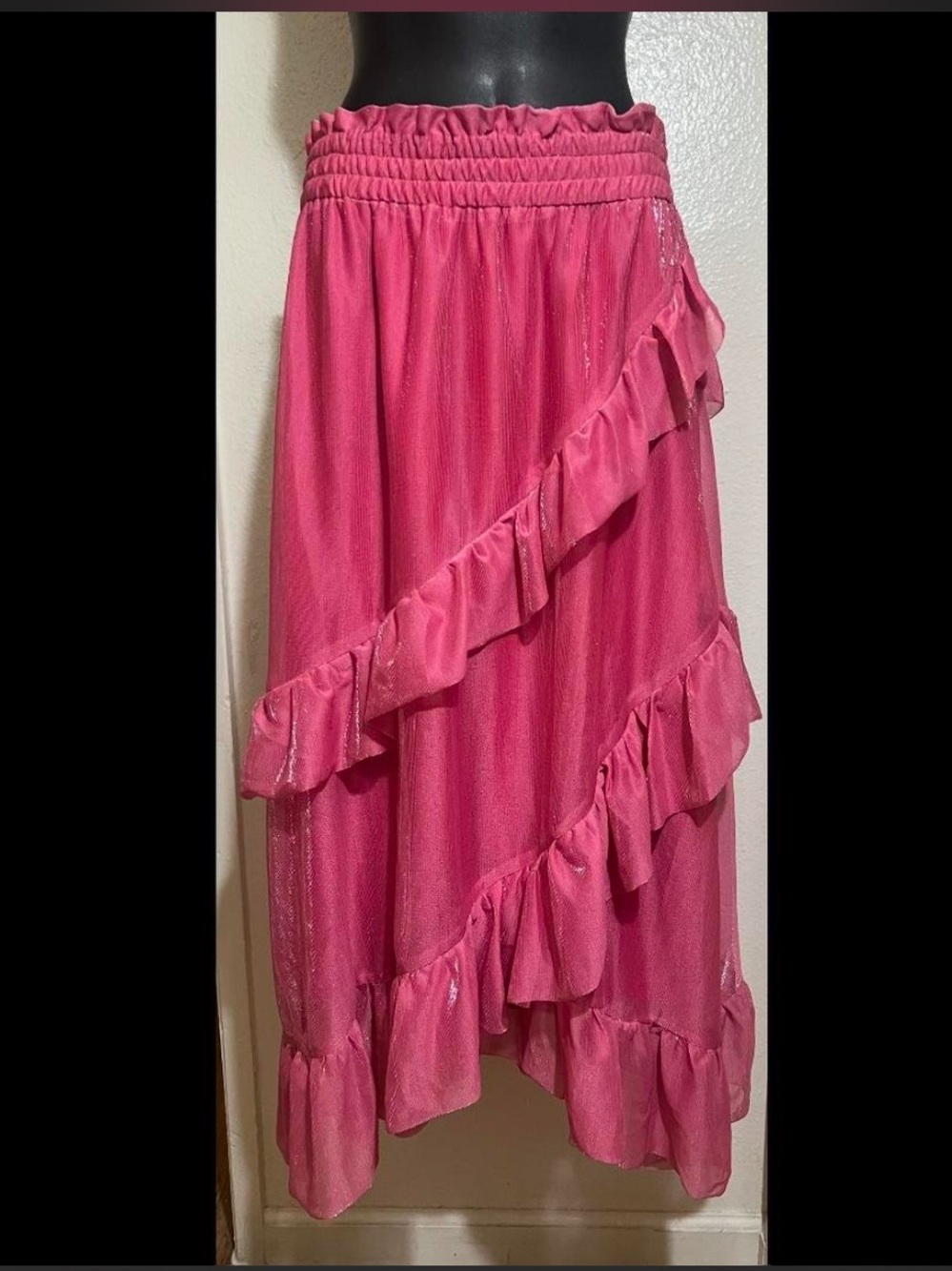 Alamour Women’s Pink Ruffle Maxi Skirt